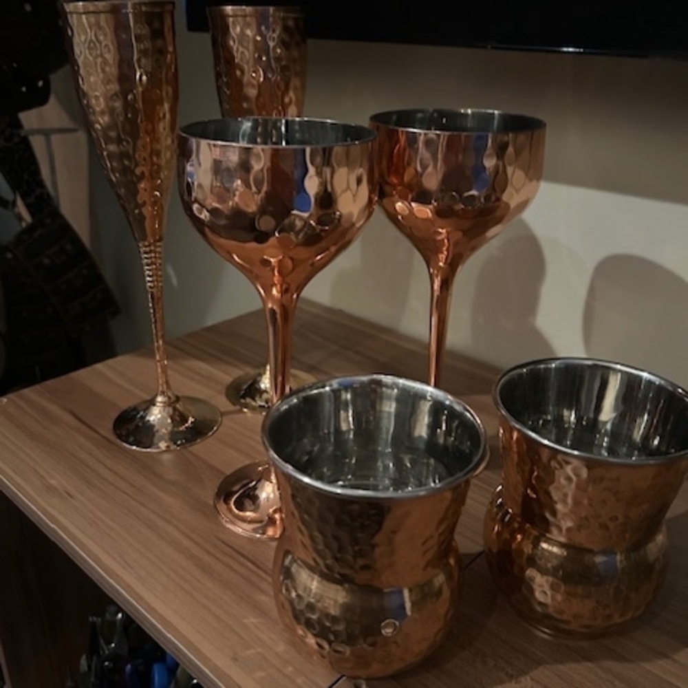 Copper Hammered Drinkware Set
